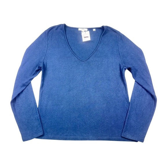 Vince Deep Ocean Blue V-Neck Knit Long Sleeve Top XL NWT